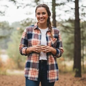 Field & Stream Women’s XL Flannel Shirt - Blue & Orange Plaid